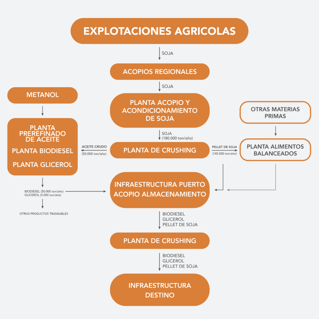 Diagrama de etapas de la planta de biodiesel